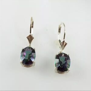 Mystic Rainbow Topaz Oval Dangle Drop Earrings in Sterling Silver .925 Leverback
